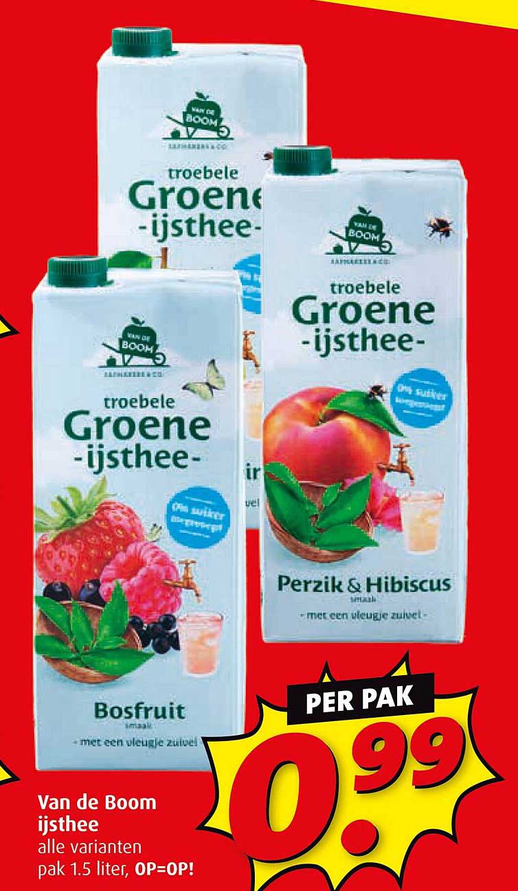 Van de Boom ijsthee 1.5 liter per pak voor €0,99