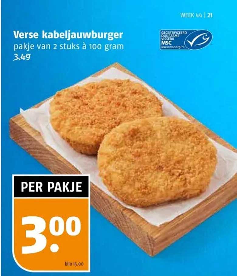 Verse kabeljauwburger pakje van 2 stuks à 100 gram