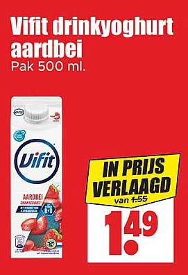 Vifit drinkyoghurt aardbei Pak 500 ml.
