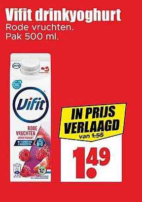 Vifit drinkyoghurt Rode vruchten. Pak 500 ml.