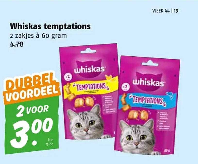 Whiskas temptations 2 zakjes à 60 gram