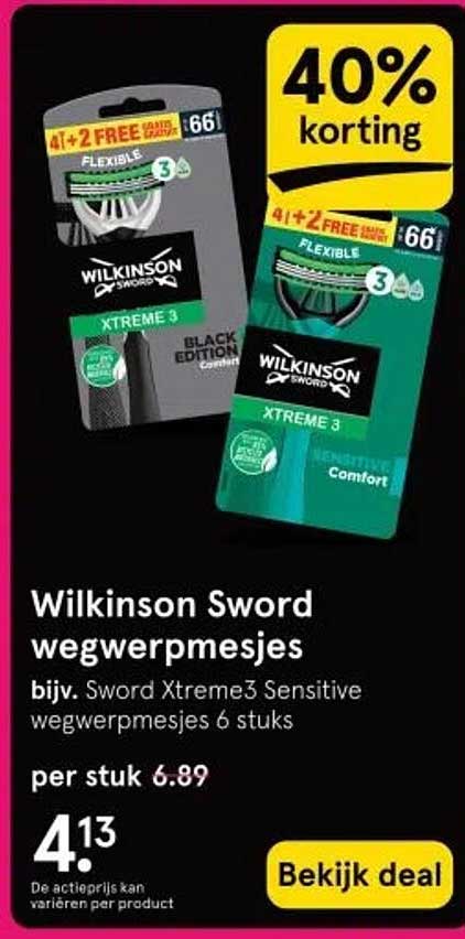Wilkinson Sword wegwerpmesjes bijv. Sword Xtreme3 Sensitive wegwerpmesjes 6 stuks