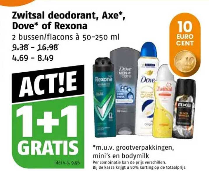 Zwitsal deodorant, Axe*, Dove* of Rexona 2 bussen/flacons à 50–250 ml