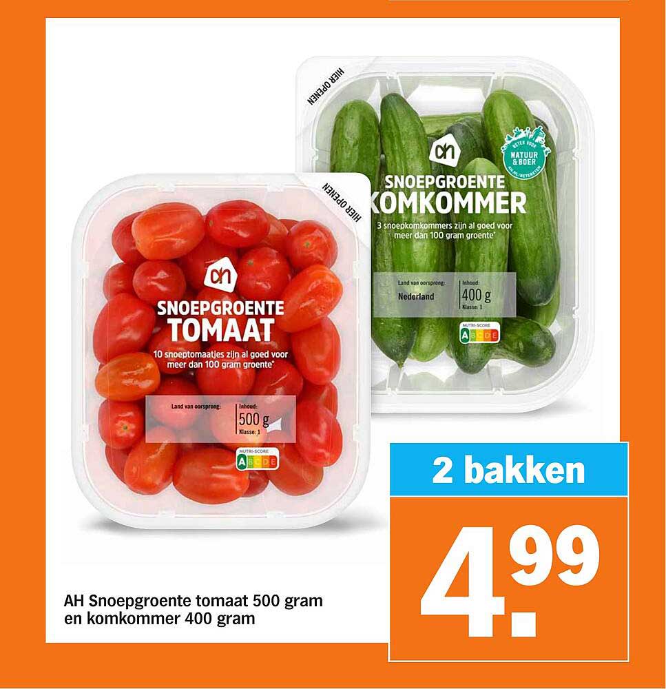 AH Snoepgroente tomaat 500 gram en komkommer 400 gram