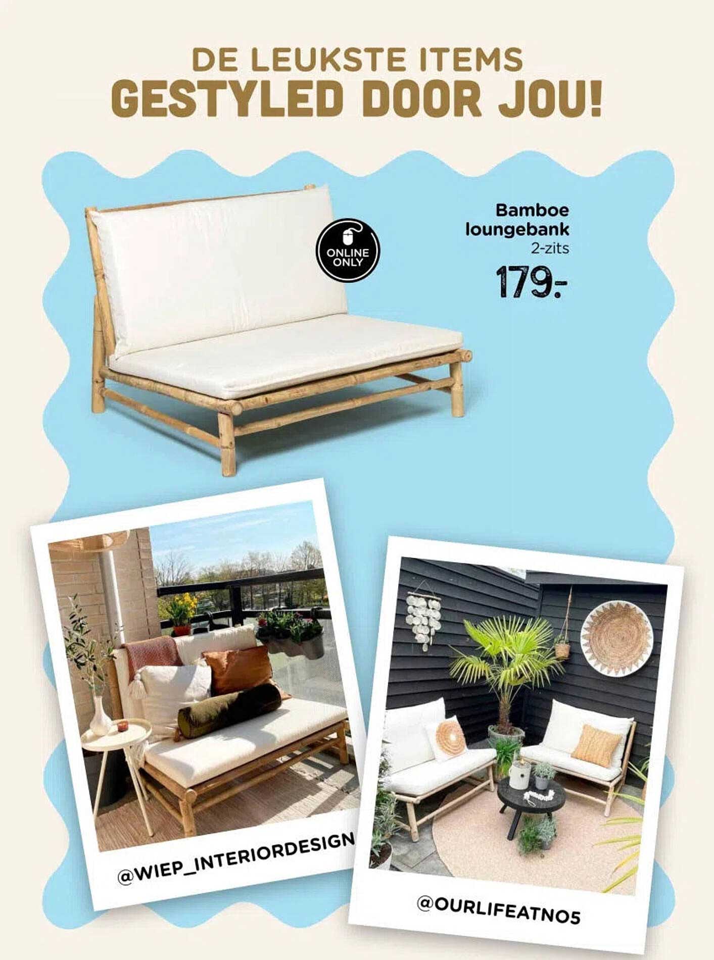 Bamboe loungebank 2-zits