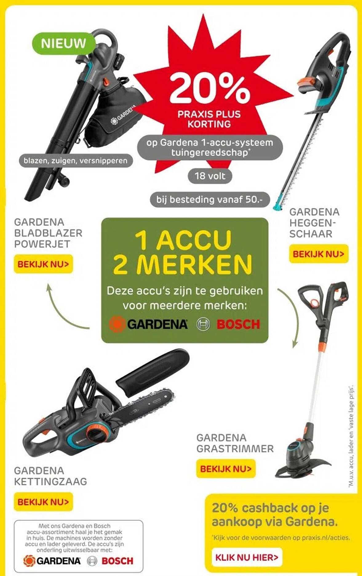 20% PRAKIS PLUS KORTING op Gardena 1-accu-systeem tuingereedschap