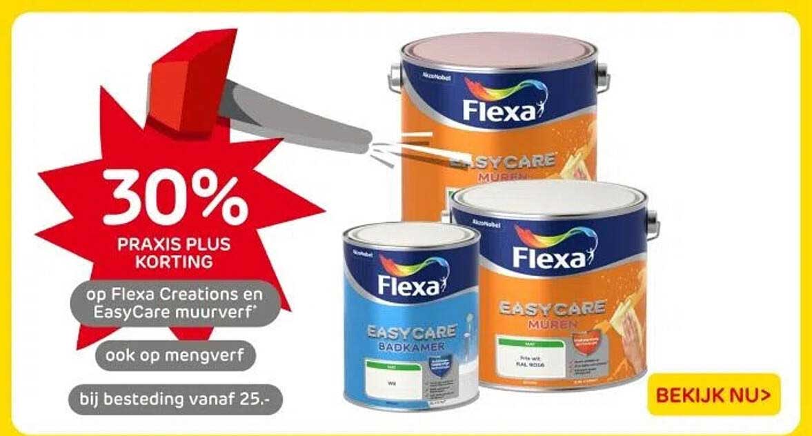 30% PRAKIS PLUS KORTING op Flexa Creations en EasyCare muurverf
