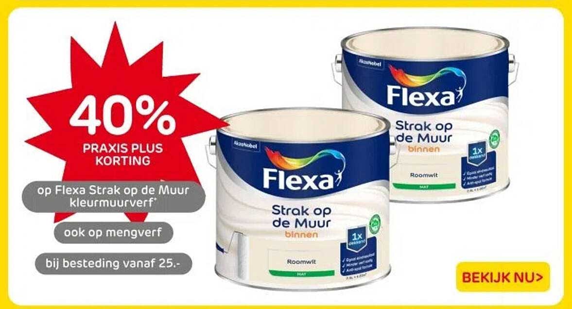 40% PRAKIS PLUS KORTING op Flexa Strak op de Muur kleurverf