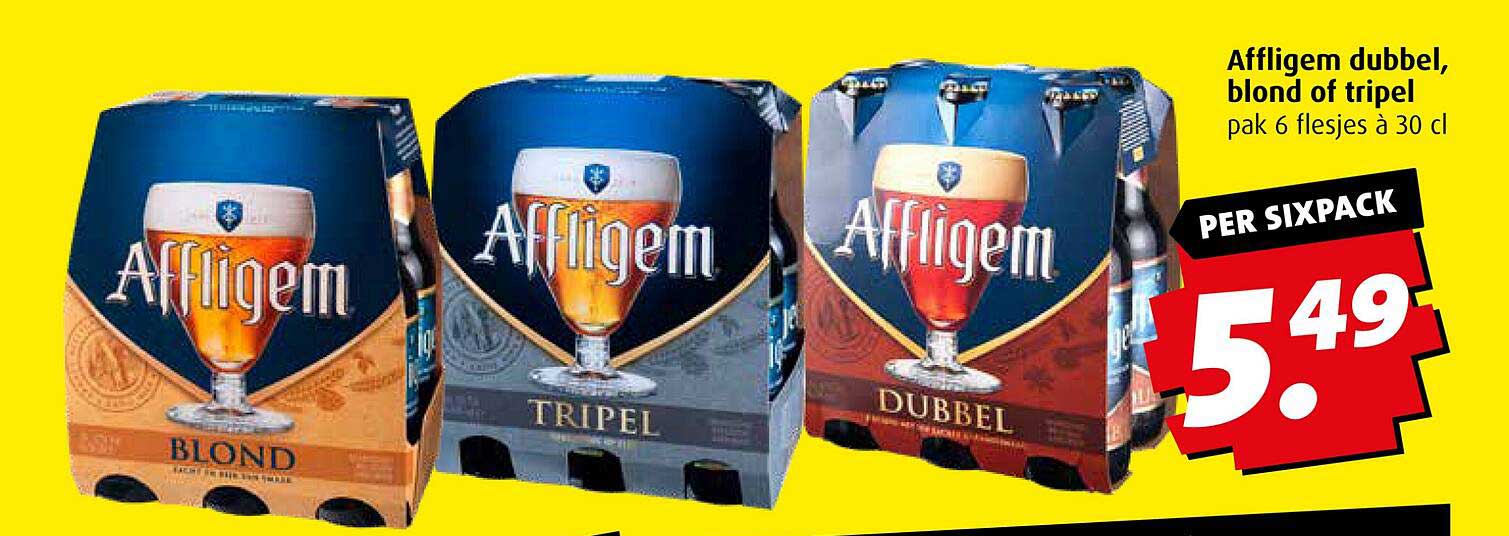 Affligem dubbel, blond of tripel pak 6 flesjes à 30 cl