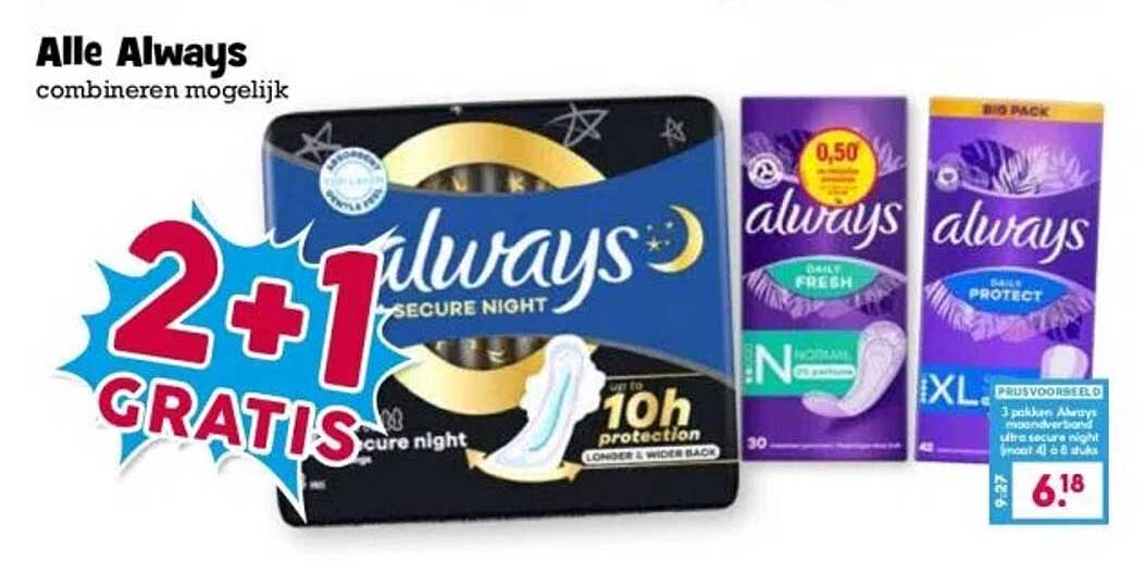 Alle Always 2+1 GRATIS