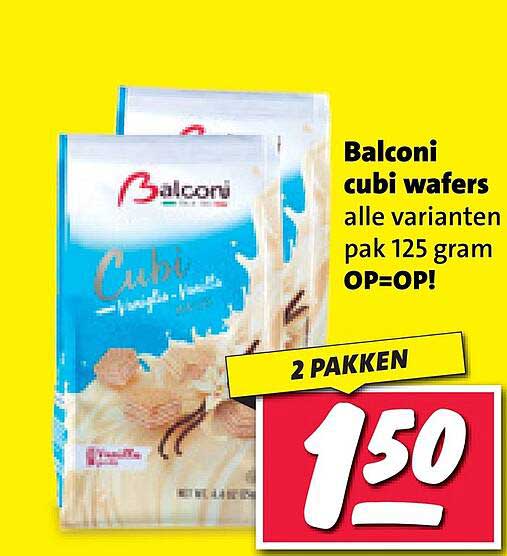 Balconi cubi wafers alle varianten pak 125 gram OP=OP!