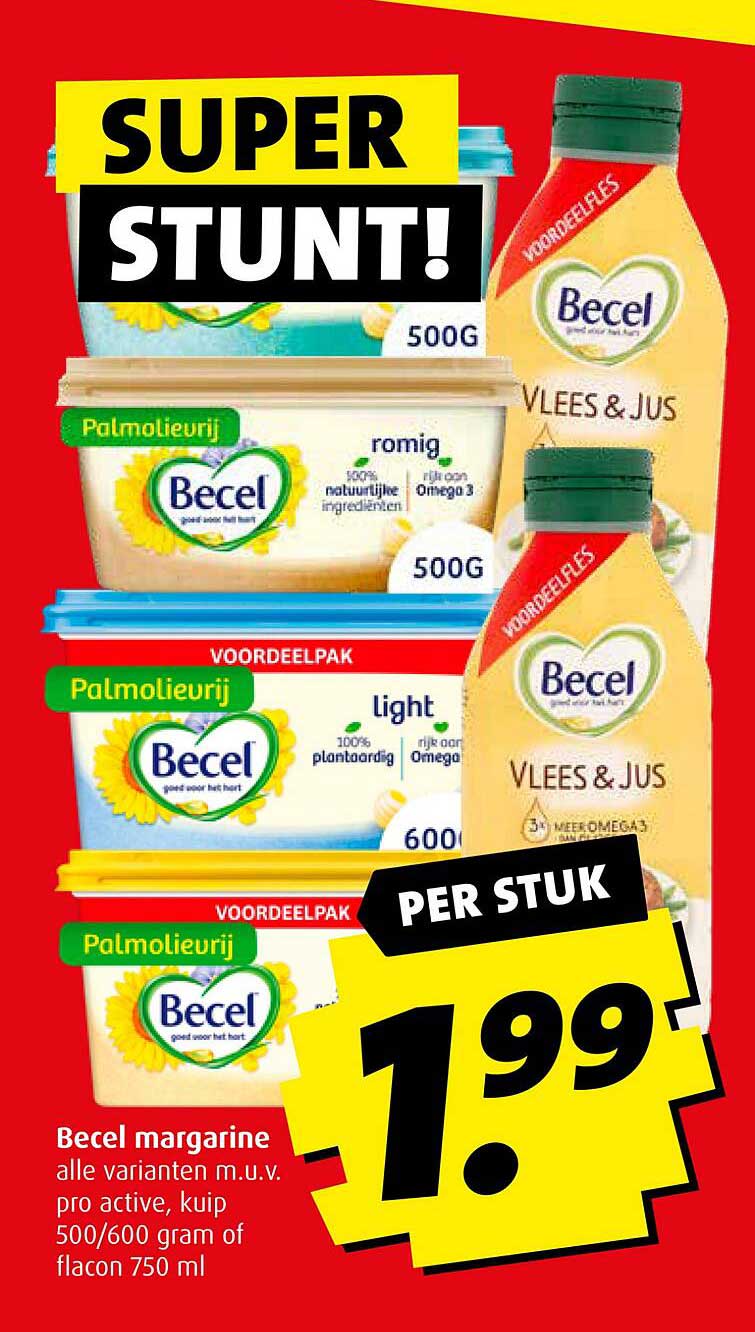 Becel margarine alle varianten m.u.v. pro active, kuip 500/600 gram of flacon 750 ml