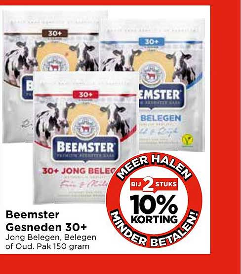 Beemster Gesneden 30+ Jong Belegen, Belegen of Oud. Pak 150 gram
