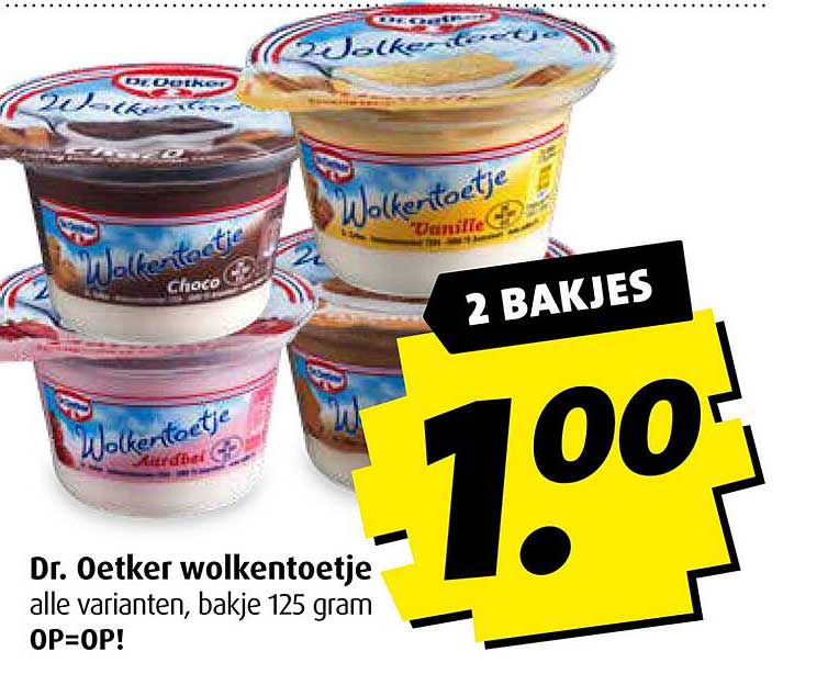 Dr. Oetker wolkentoetje alle varianten, bakje 125 gram OP=OP!