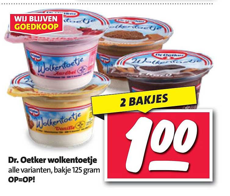 Dr. Oetker wolkentoetje alle varianten, bakje 125 gram OP=OP!