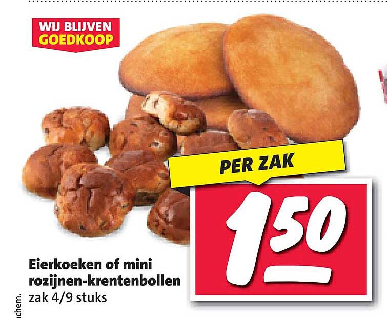 Eierkoeken of mini rozijnen-kretenbollen zak 4/9 stuks