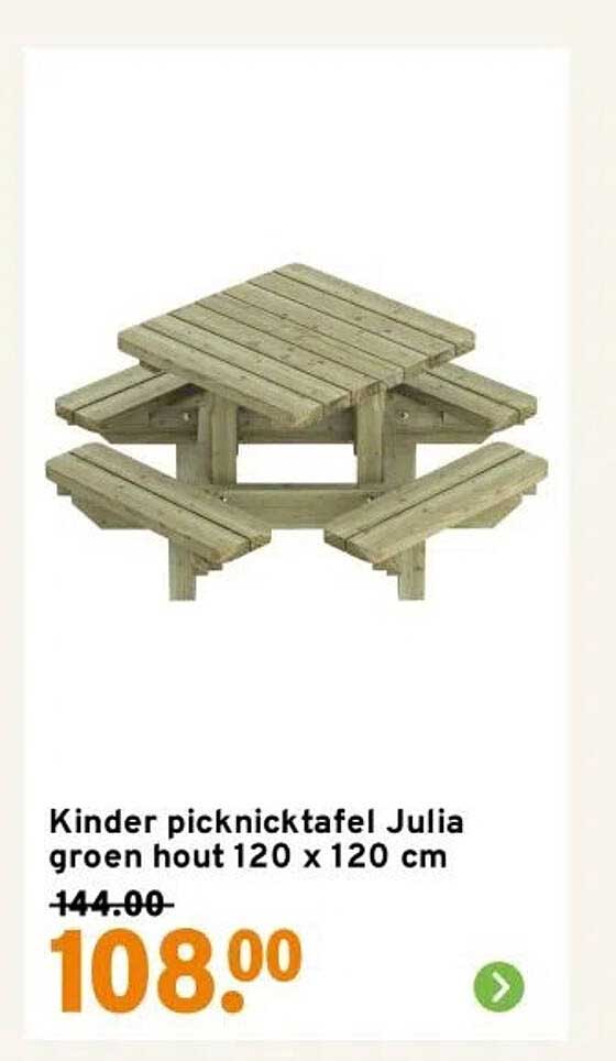 Kinder picknicktafel Julia groen hout 120 x 120 cm