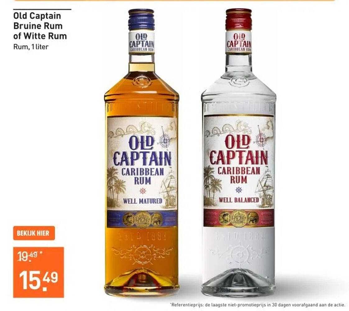 Old Captain Bruine Rum of Witte Rum, 1 liter