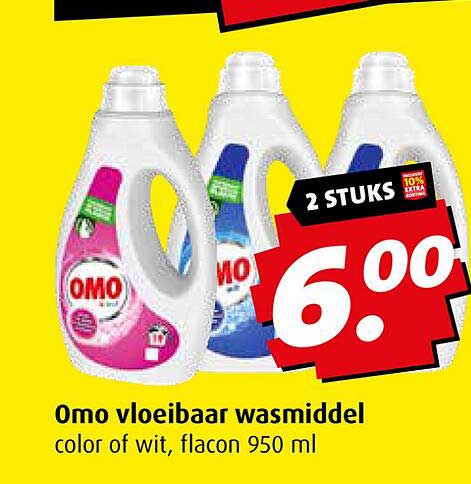 Omo vloeibaar wasmiddel color of wit, flacon 950 ml