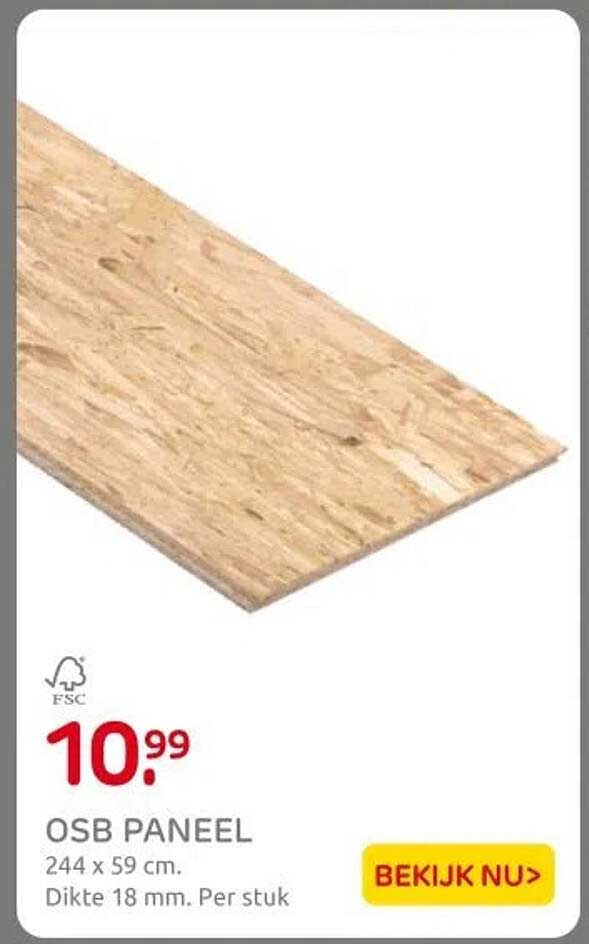 OSB PANEEL 244 x 59 cm. Dikte 18 mm. Per stuk