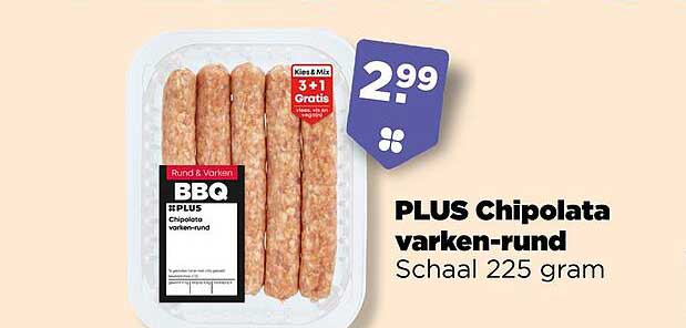 PLUS Chipolata varken-rund Schaal 225 gram