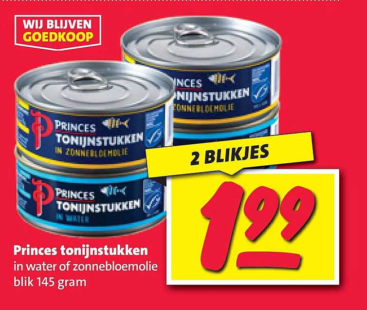 Princes tonijnstukken in water of zonnebloemolie blik 145 gram