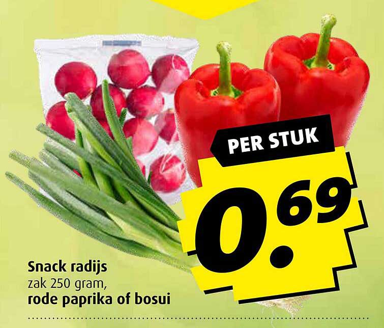 Snack radijs zak 250 gram, rode paprika of bosui