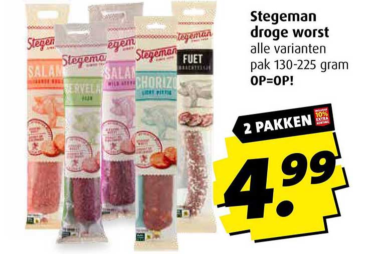 Stegeman droge worst alle varianten pak 130-225 gram 2 PAKKEN 4.99