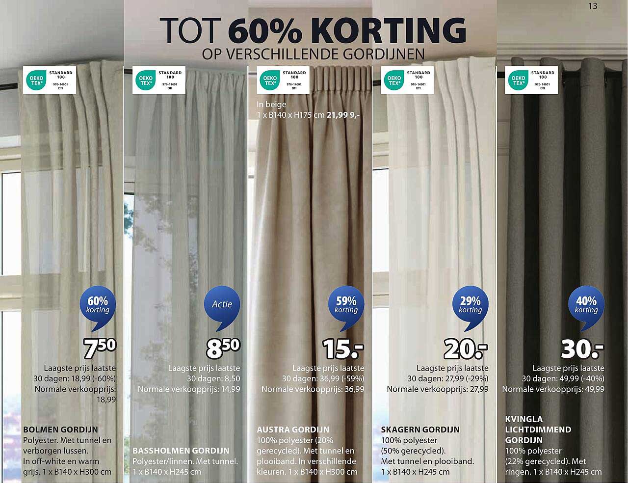 Tot 60% korting op verschillende gordijnen