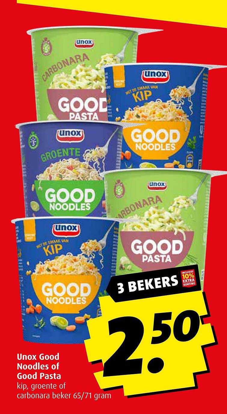 Unox Good Noodles of Good Pasta kip, groente of carbonara beker 65/71 gram