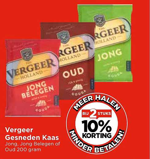 Vergeer Gesneden Kaas Jong, Jong Belegen of Oud 200 gram