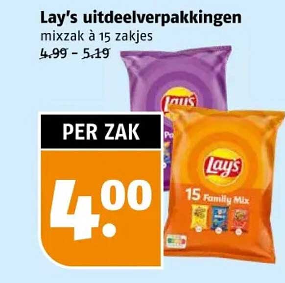 Lay's uitdeelverpakkingen mixzak à 15 zakjes