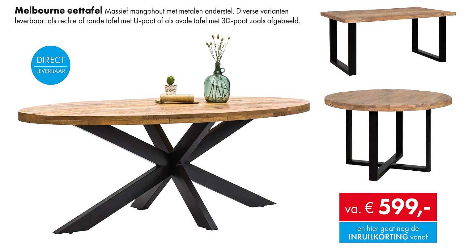 Melbourne eettafel Massief mangohout met metalen onderstel