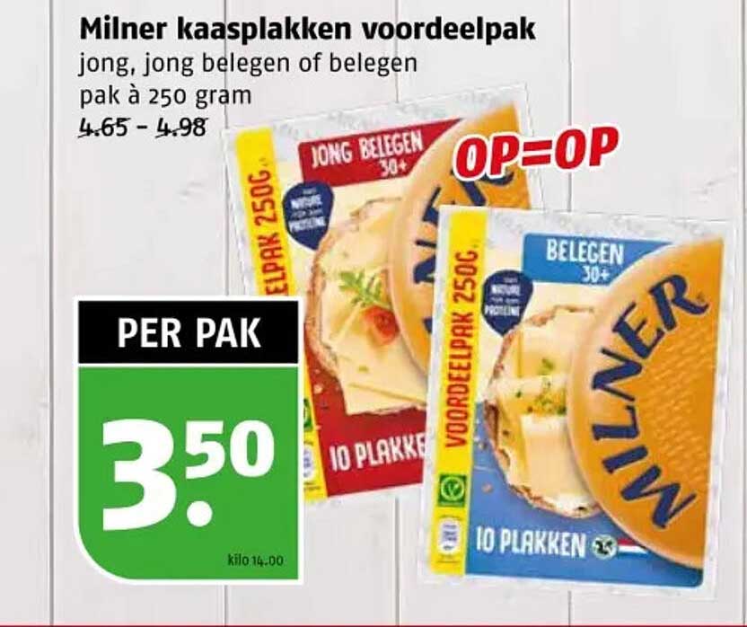 Milner kaasplakken voordeelpak jong, jong belegen of belegen pak à 250 gram