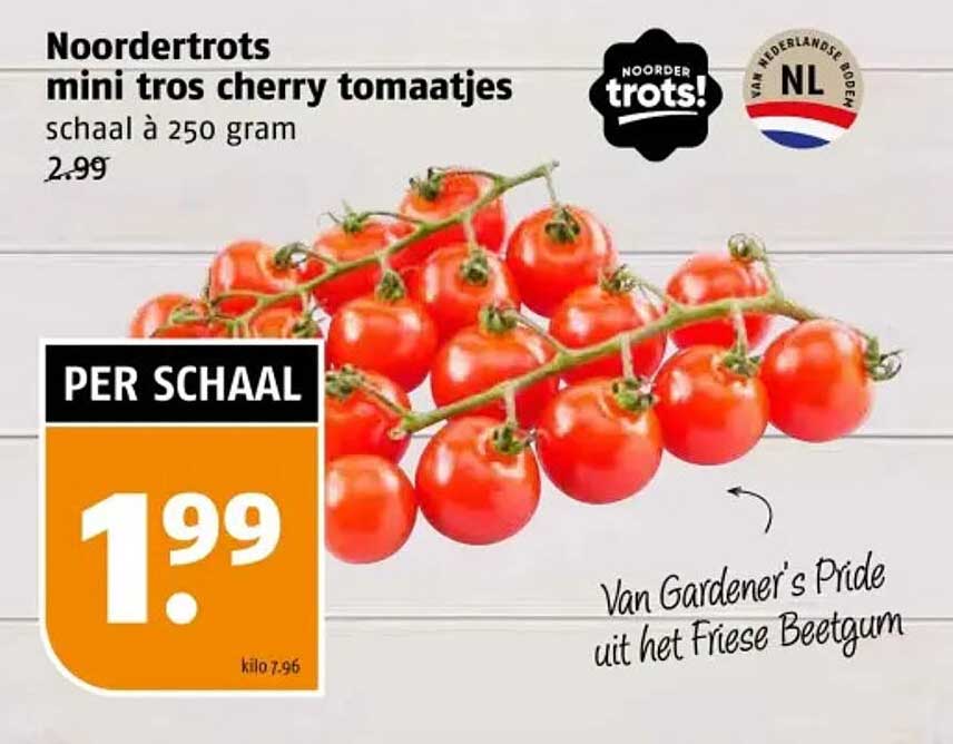 Noordertrots mini tros cherry tomaatjes schaal à 250 gram