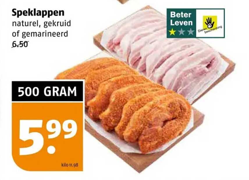 Speklappen natuur, gekruid of gemarineerd