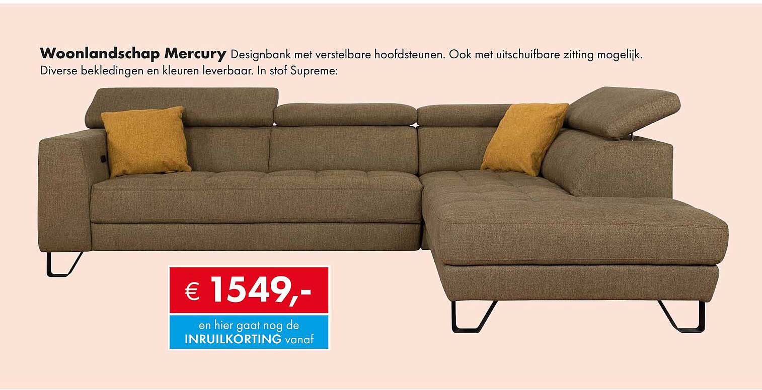 Woonlandschap Mercury Designbank met verstelbare hoofdsteunen. Ook met uitschuifbare zitting mogelijk.