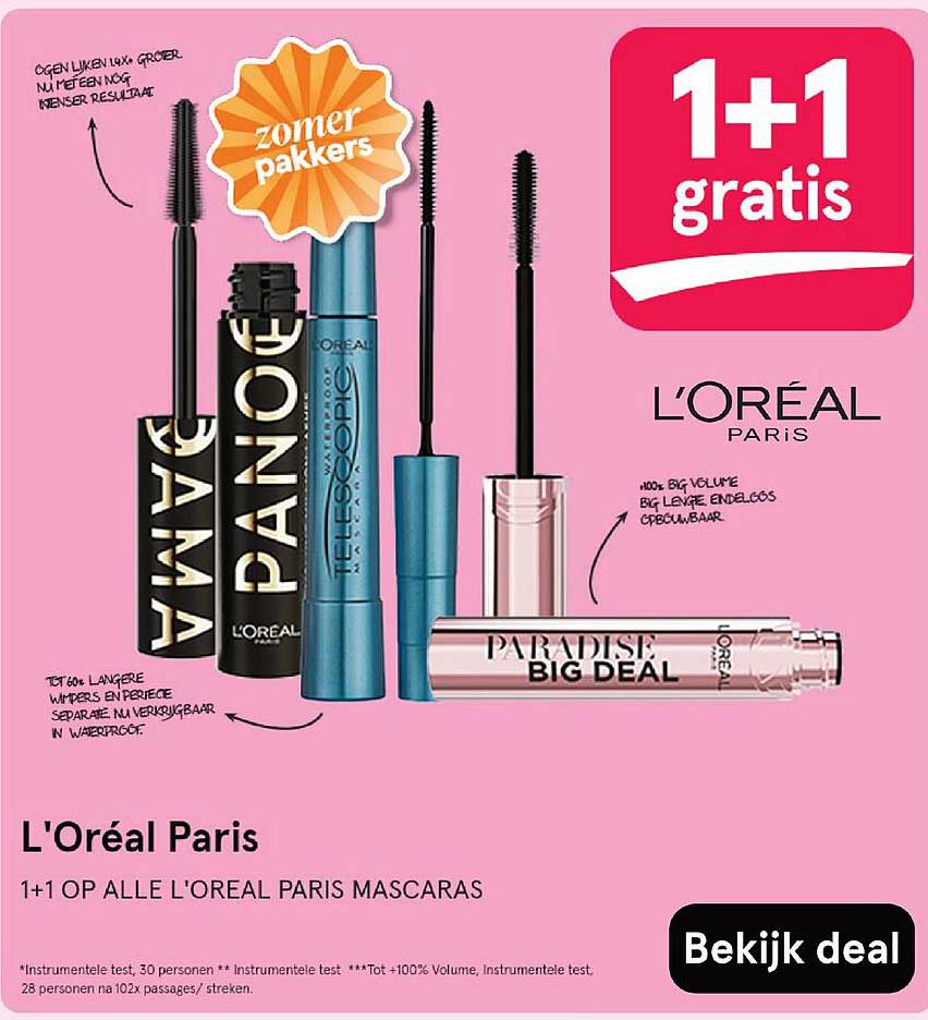 1+1 op alle L'Oréal Paris mascara's