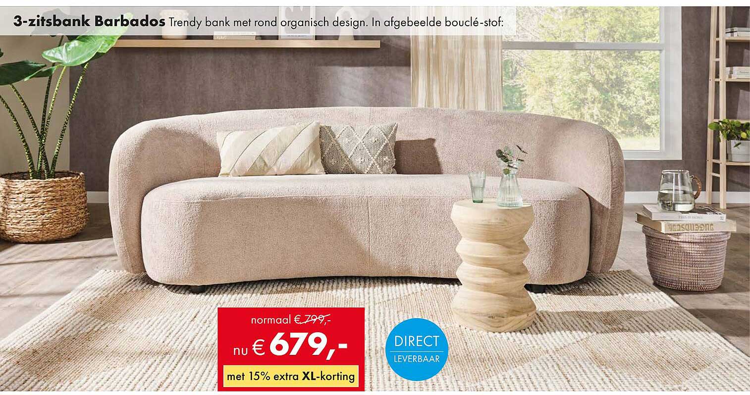3-zitsbank Barbados Trendy bank met rond organisch design.