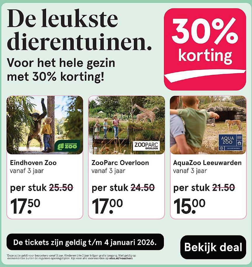 30% korting op de leukste dierentuinen!