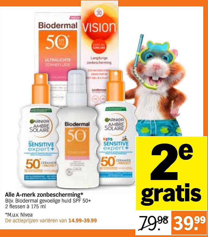 Alle A-merk zonbescherming* Blij: Biodermal gevoelige huid SPF 50+ 2 flessen à 175 ml