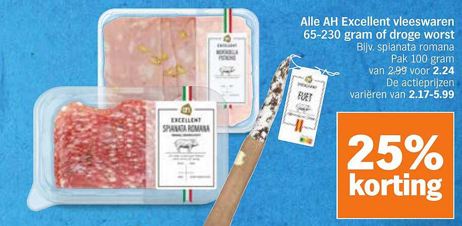 Alle AH Excellent vleeswaren 65-230 gram of droge worst