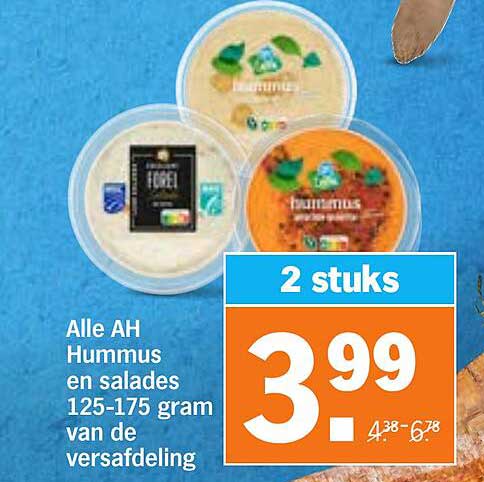 Alle AH Hummus en salades 125-175 gram van de afdeling