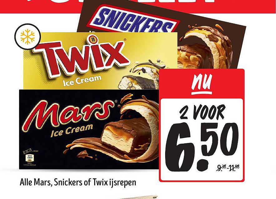 Alle Mars, Snickers of Twix ijsrepen