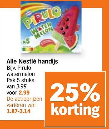 Alle Nestlé handijs Bijv. Pirulo watermelon Pak 5 stuks van 3.99 voor 2.99