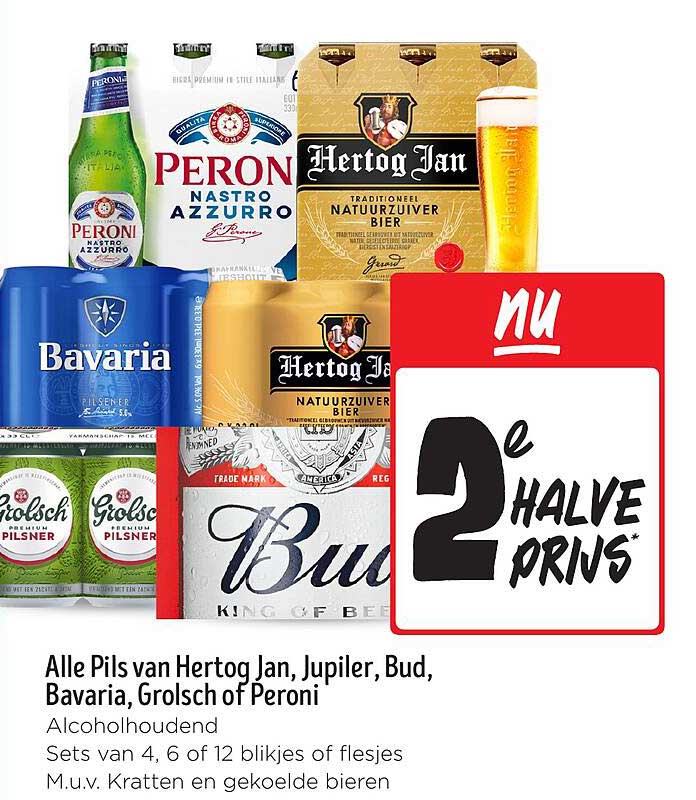 Alle Pils van Hertog Jan, Jupiter, Bud, Bavaria, Grolsch of Peroni