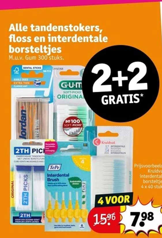 Alle tandenstoker, floss en interdentaal borsteltjes M.u.v. Gum 300 stuks.