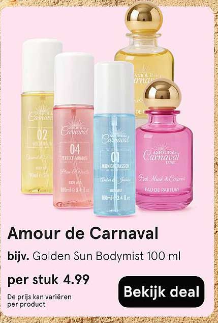 Amour de Carnaval bijv. Golden Sun Bodymist 100 ml per stuk 4.99