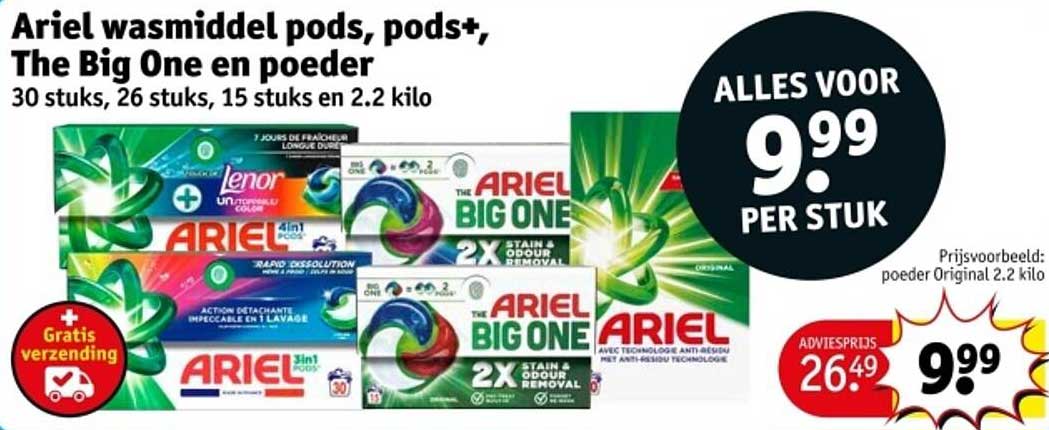 Ariel wasmiddel pods, pods+, The Big One en poeder