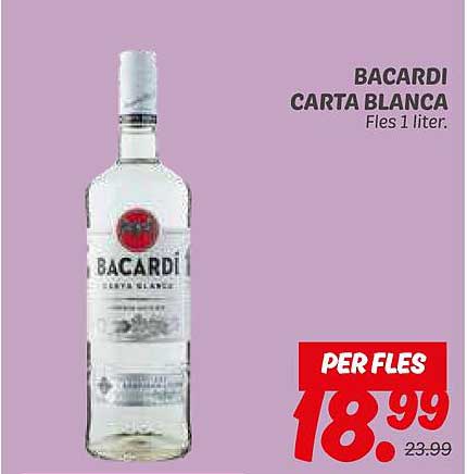 BACARDI CARTA BLANCA Fles 1 liter.